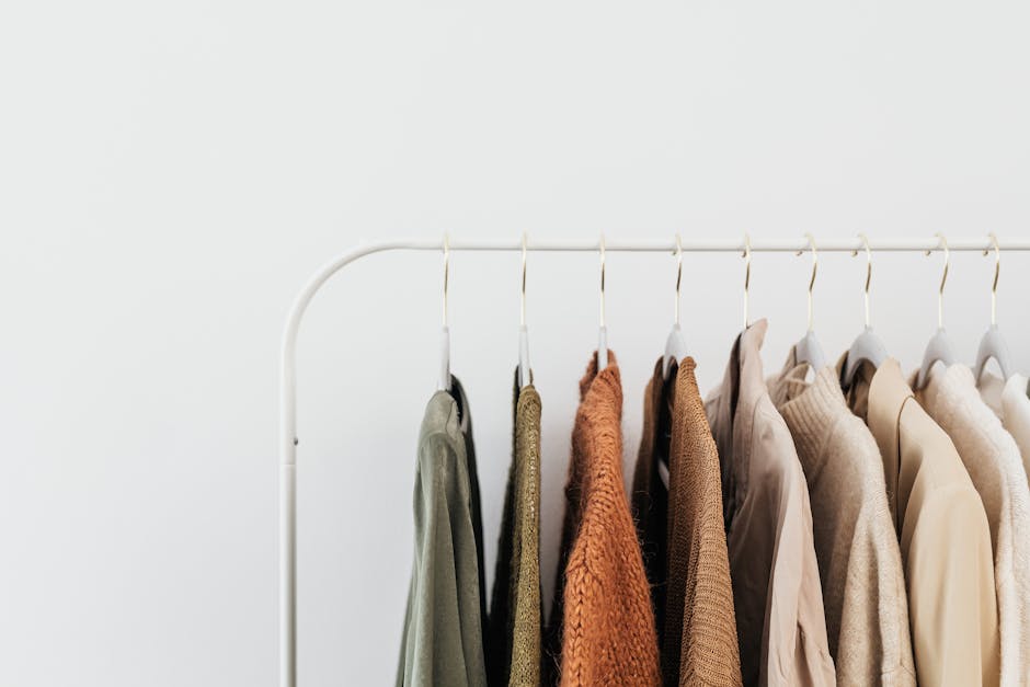 clothing rack with neutral colors