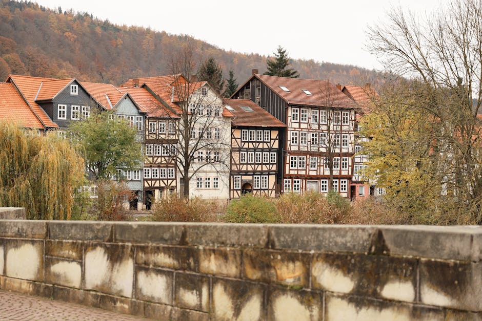 colorful half-timbered houses in a small German town