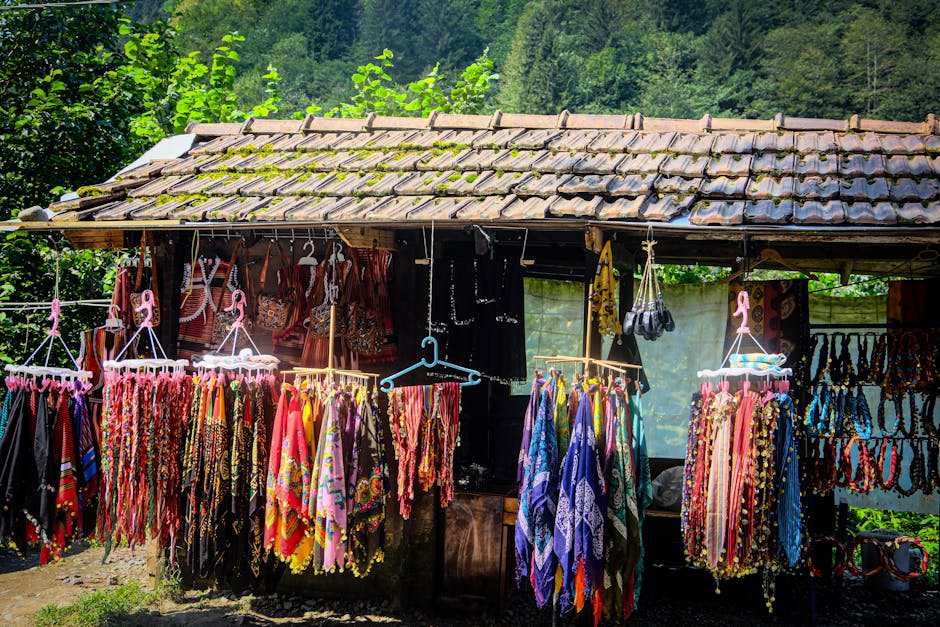 colorful scarves displayed market stall