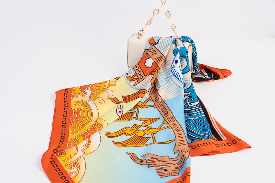 colorful silk scarf accessory on a white background