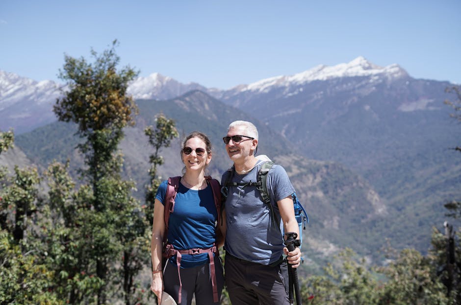 couple hiking in mountains