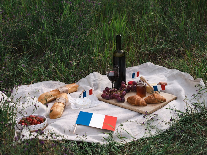 couple picnicking french countryside