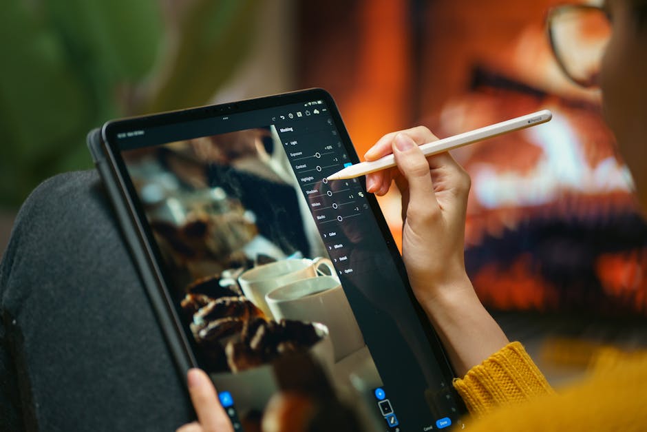 Digital artist creating with AI software and stylus