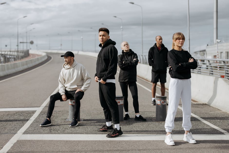 diverse group people stylish street fashion comfortable clothing