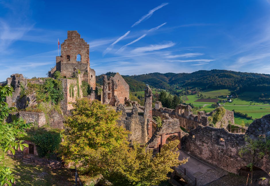 family exploring medieval castle ruin germany