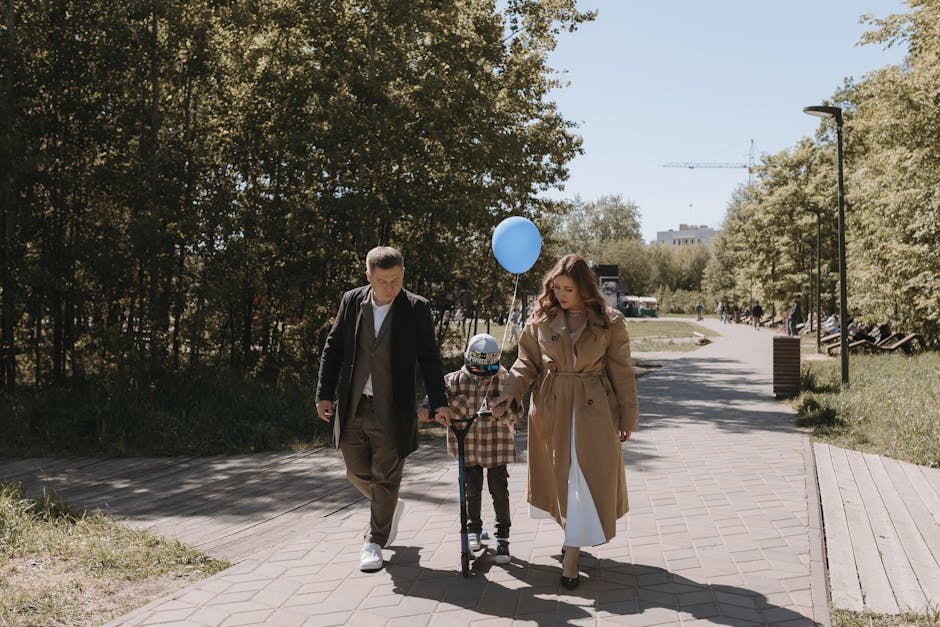 family walking in park