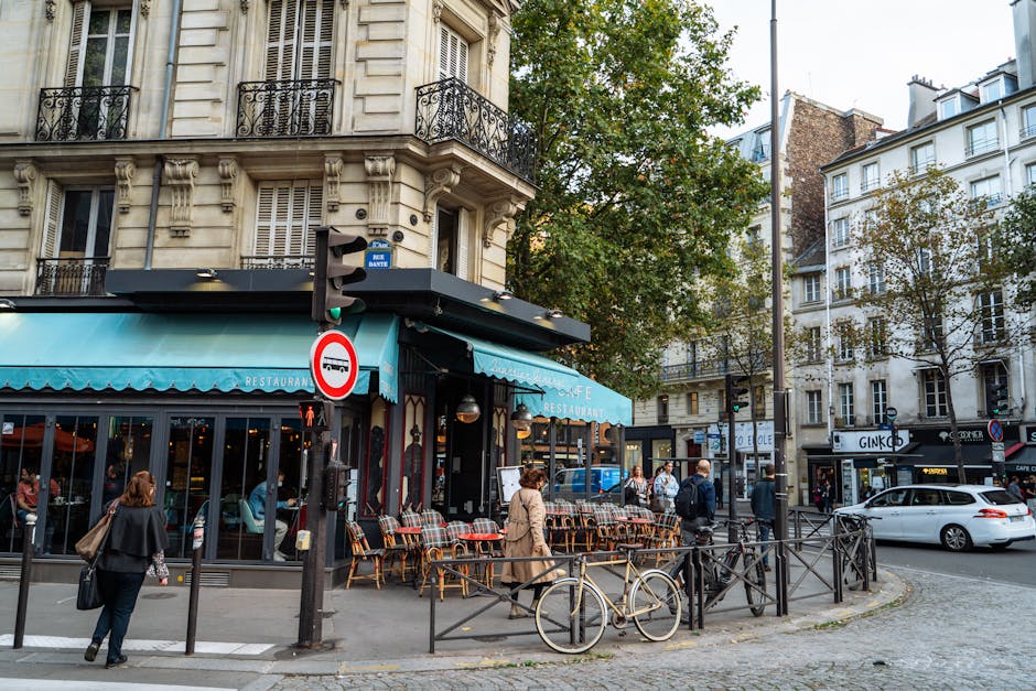 french street scene with cafe