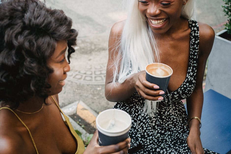 friends enjoying coffee in city