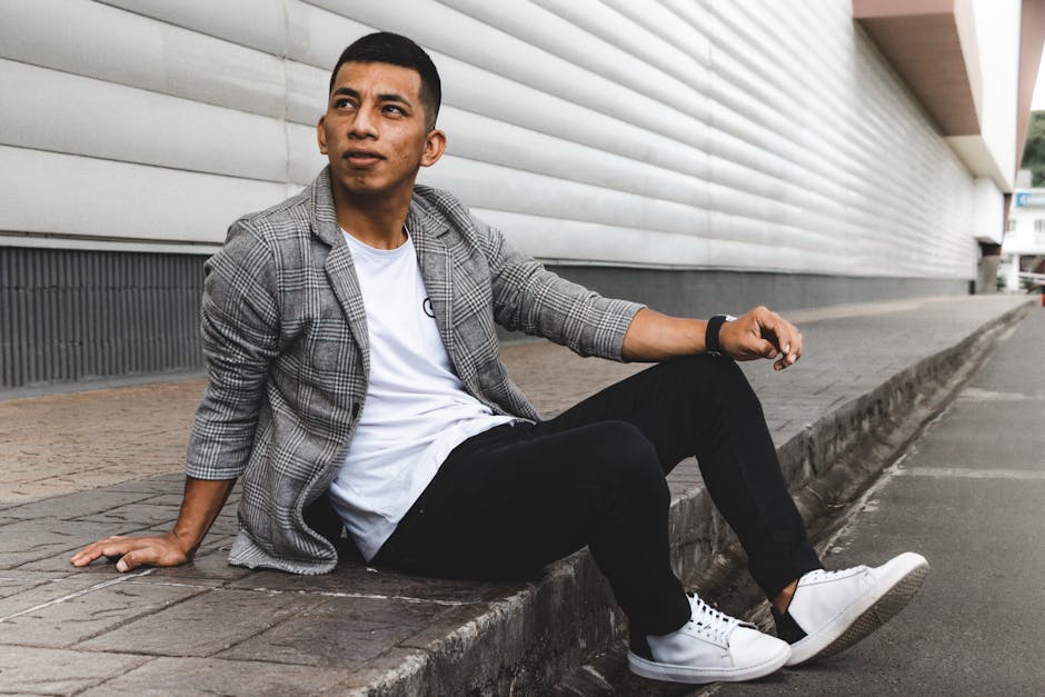 man wearing stylish blazer and shirt in city