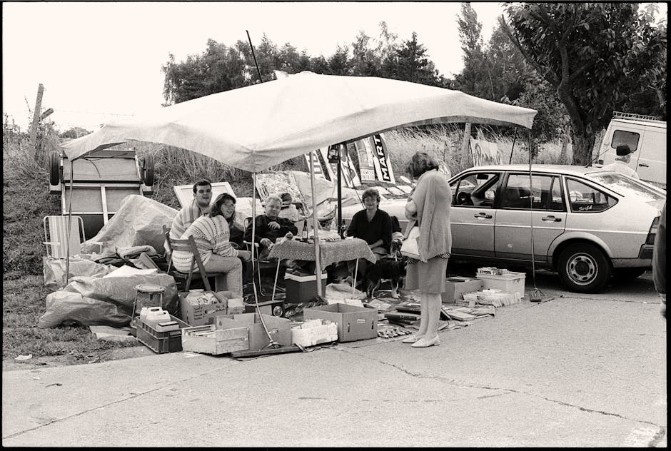 People  at a lively second-hand market in Germany