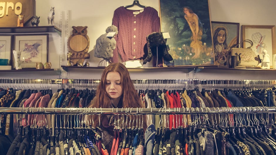 person  for clothes in vintage store