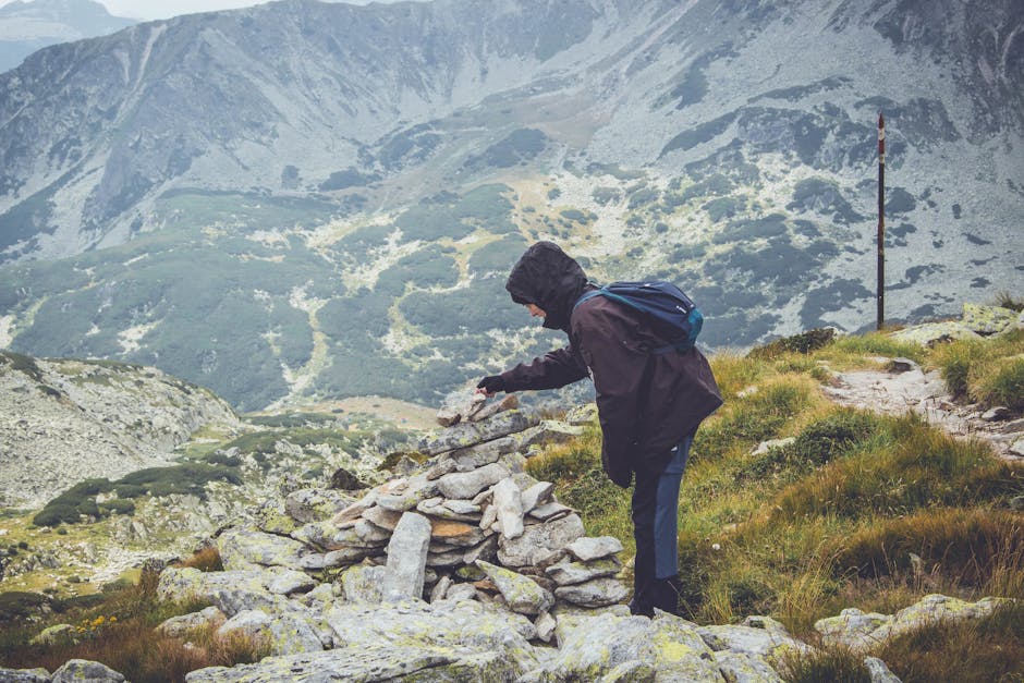 person hiking scenic mountain landscape