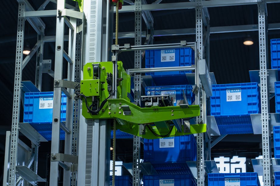 Robotic arm sorting packages in warehouse