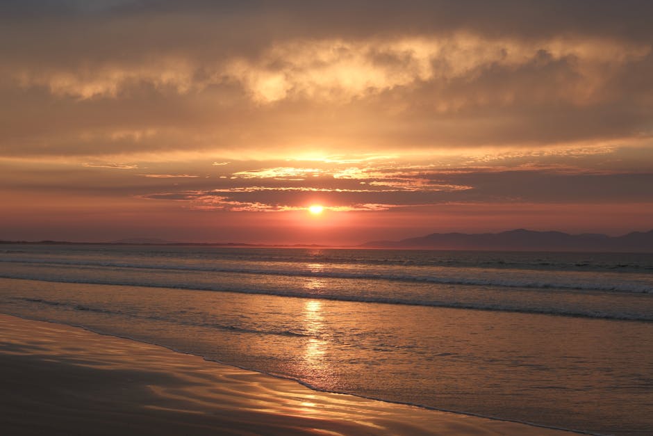 sunset beach ocean horizon
