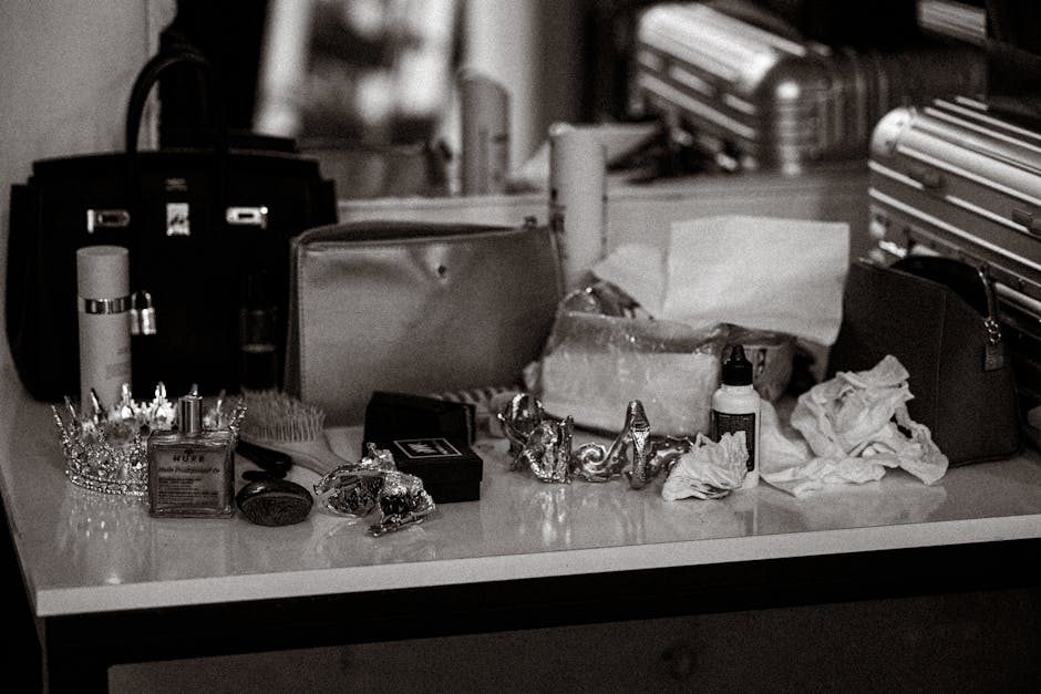 table with fashion items and accessories