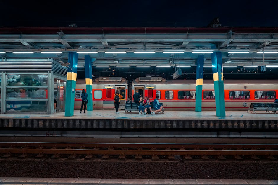 Train station platform with people