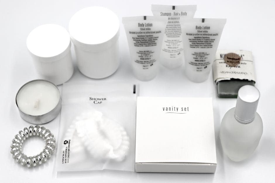 travel size toiletries and electronics