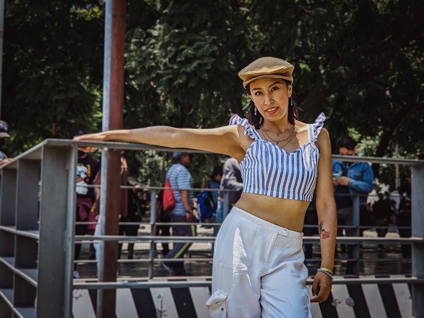 woman in cargo pants and crop top at bazaar