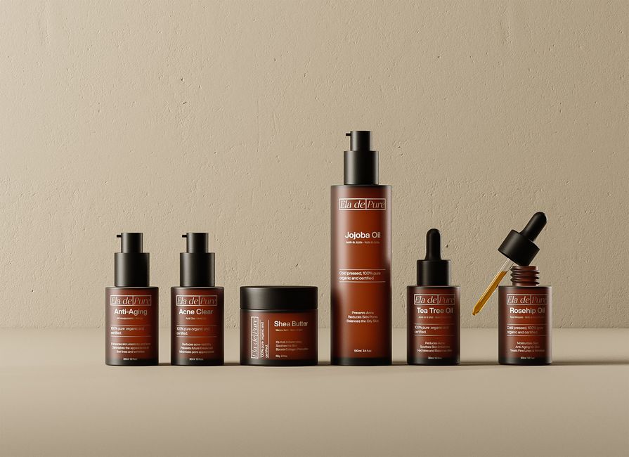 A diverse collection of universally appealing beauty products like ceramides, hyaluronic acid serum, and lip balm, displayed against a clean, minimalist background to highlight their versatility for different skin needs.