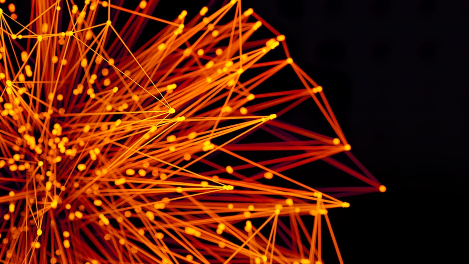 An abstract digital representation of a secure network, with lines of data flowing into a padlock icon, illustrating the encryption and protection offered by a VPN.